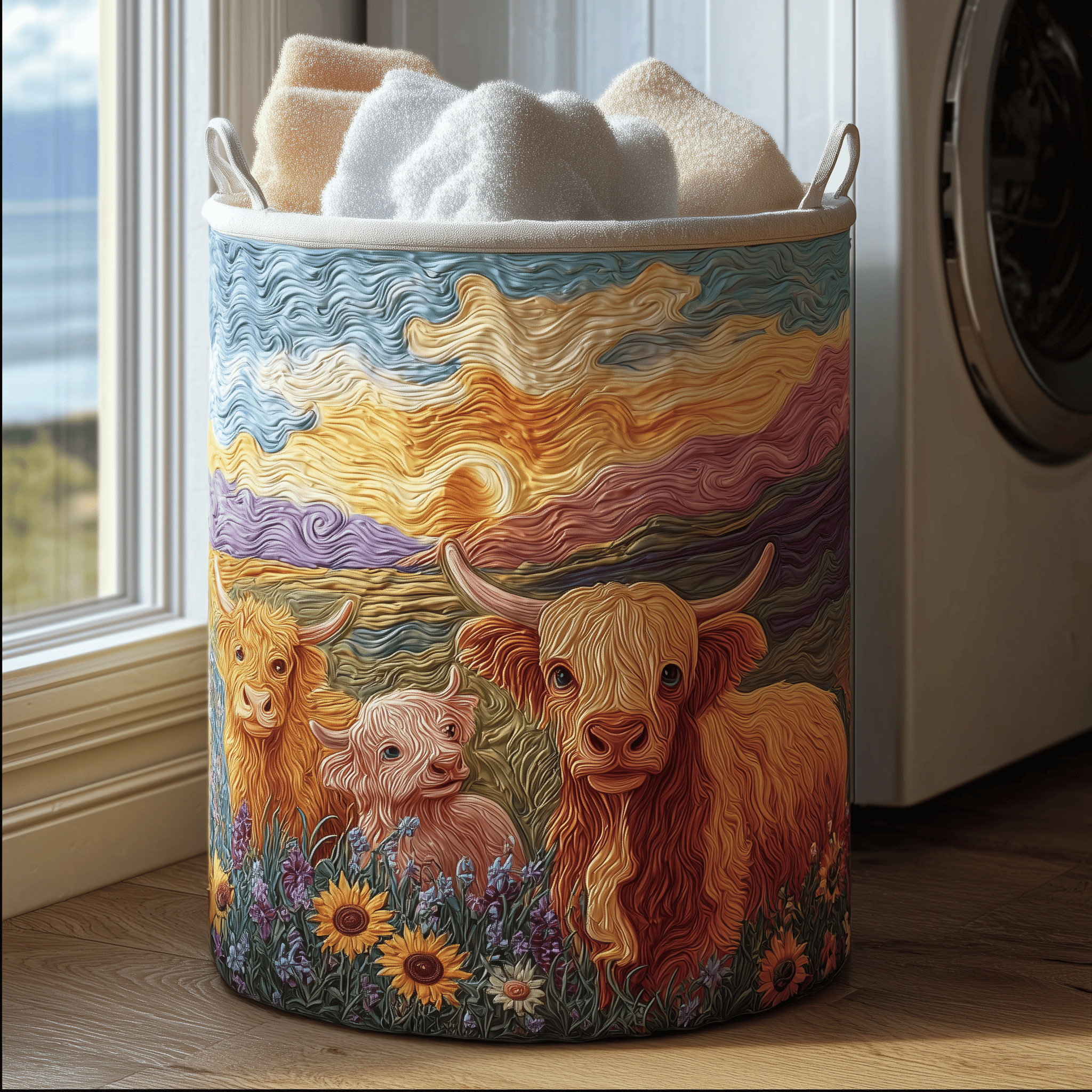 Sunlit Cow Quilted Laundry Basket Perfect Birthday Gift Idea