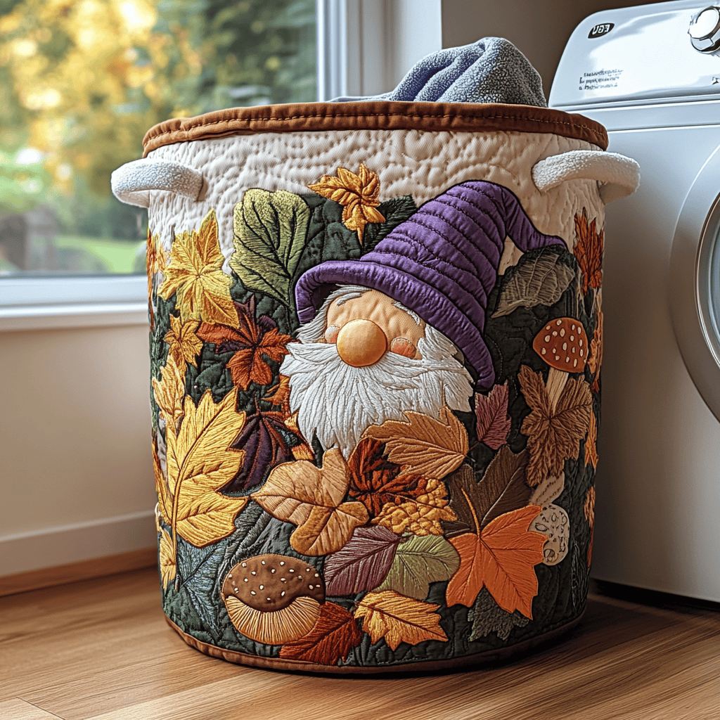 Forest Gnome Quilted Laundry Basket Merch For Couples