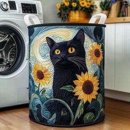 Sunflower Cat Quilted Laundry Basket Ideal Gift For Mom