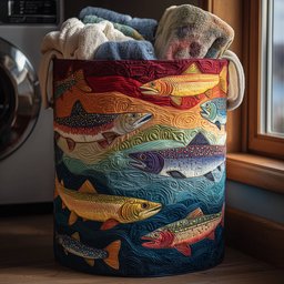 Quirky Trout Quilted Laundry Basket Creative Gift For Family