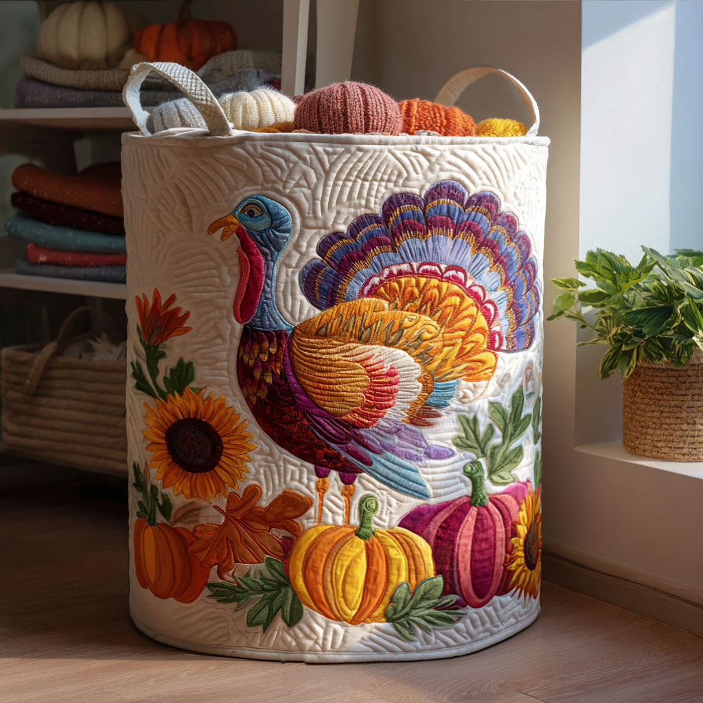 Turkey Trot Delight Quilted Laundry Basket Mother�s Day Merch Gift