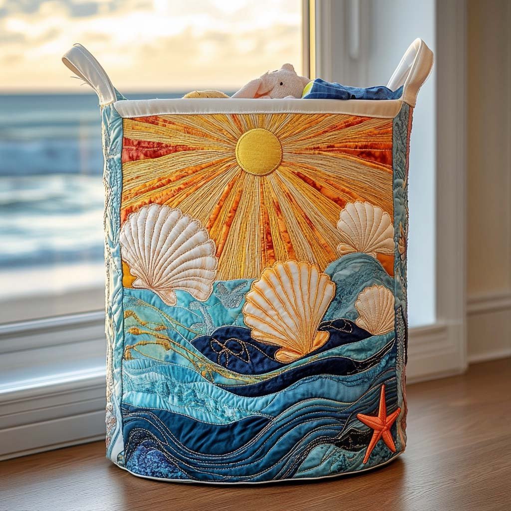 Salty Shell Sunset Quilted Laundry Basket Father�s Day Merch Gift