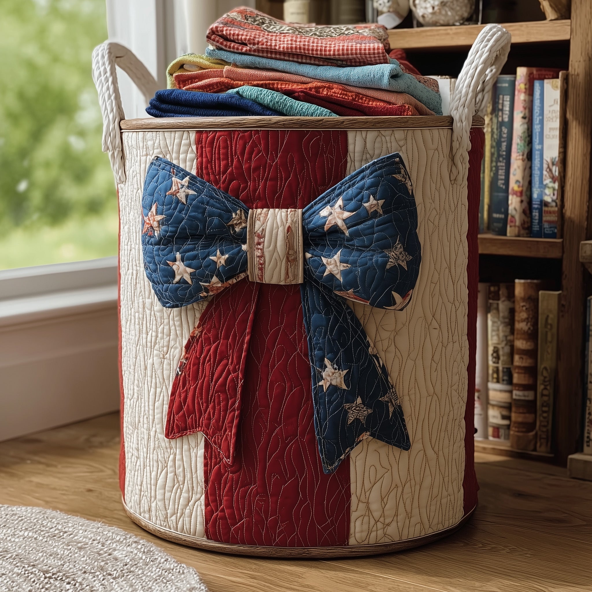 Patriotic Bow Quilted Laundry Basket Great Stocking Stuffer