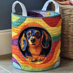 Rainbow Pup Joy Quilted Laundry Basket Merch For Couples