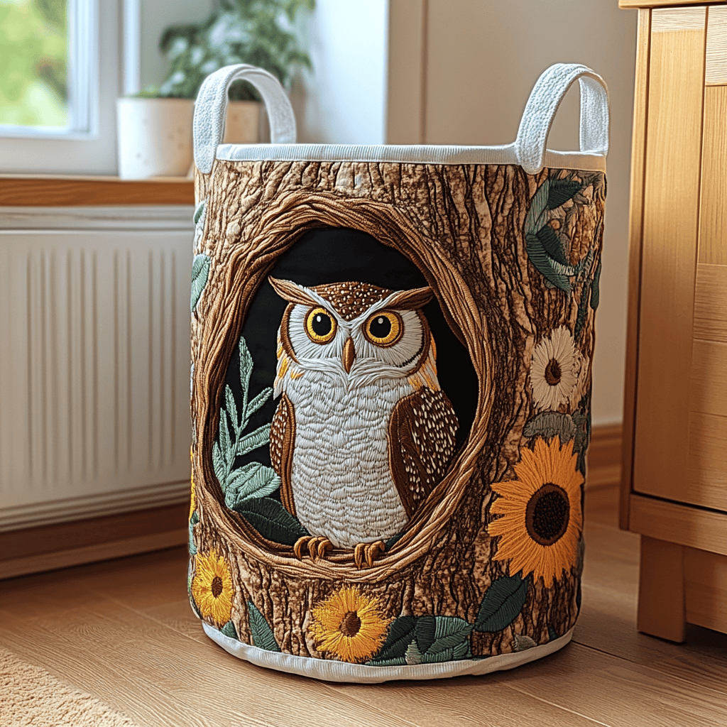 Woodland Owl Quilted Laundry Basket Perfect Gift For College Dorm