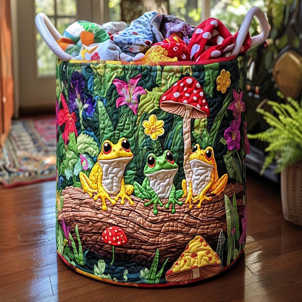 Happy Frogs Quilted Laundry Basket Merch For Family Time
