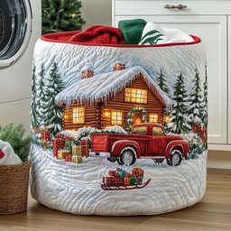 Snow Cabin Quilted Laundry Basket Valentine�s Day Merch Gift