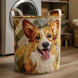 Rustic Corgi Quilted Laundry Basket Merch For Family