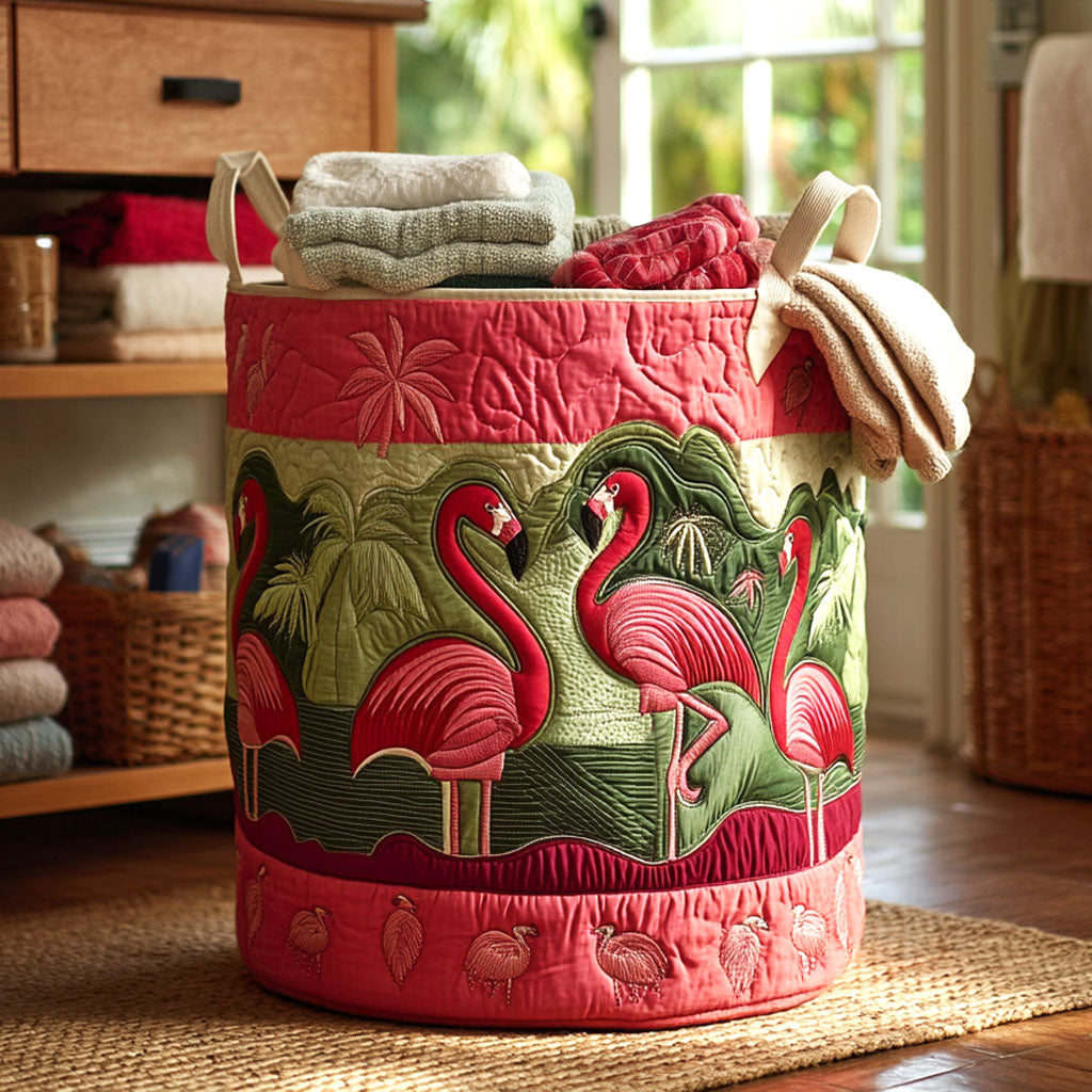 Jungle Flamingo Quilted Laundry Basket Mother�s Day Merch Gift