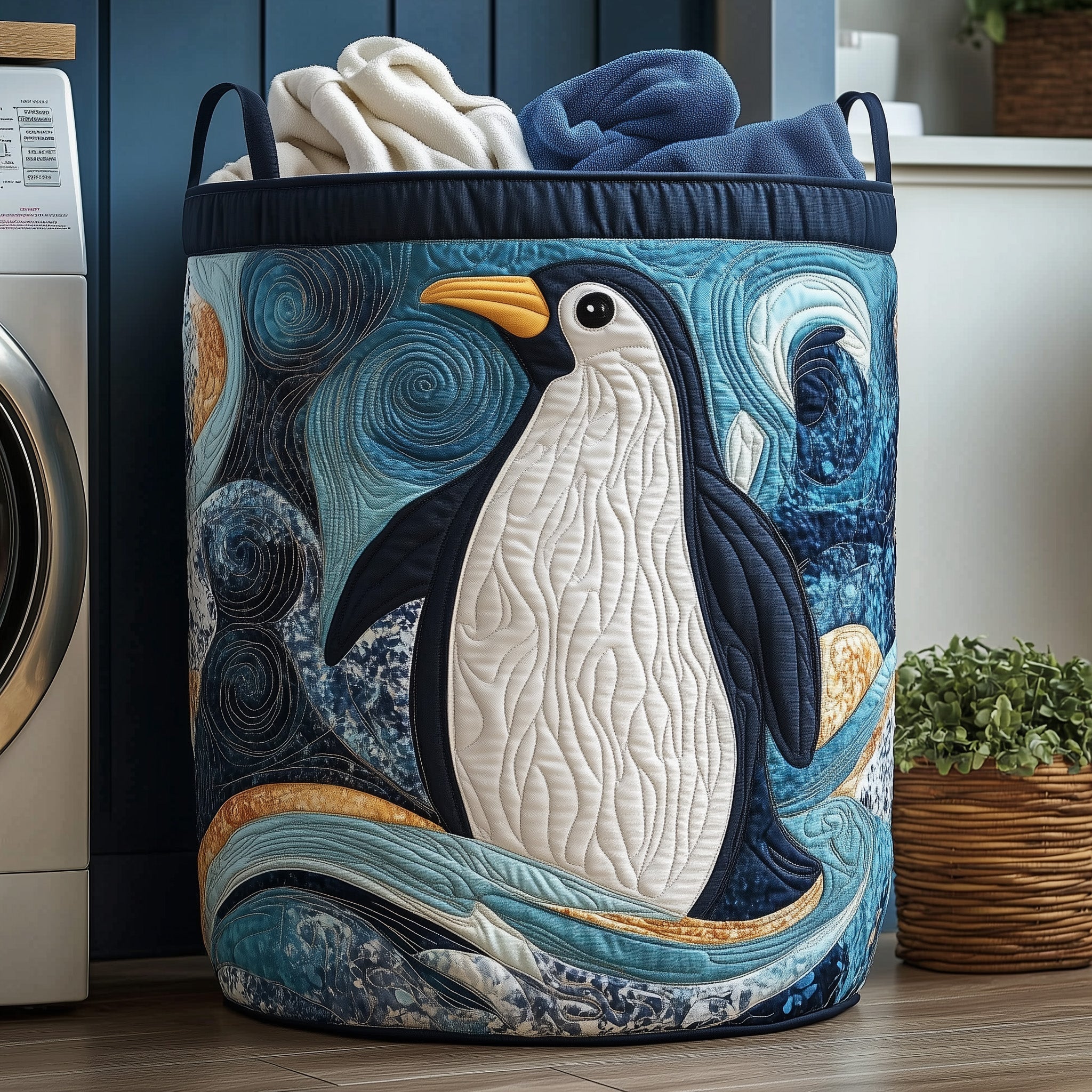Penguin Heaven Quilted Laundry Basket Easter Merch Gift