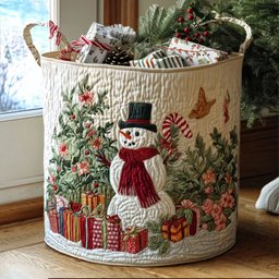 Snowy Glow Quilted Laundry Basket Birthday Merch Gift