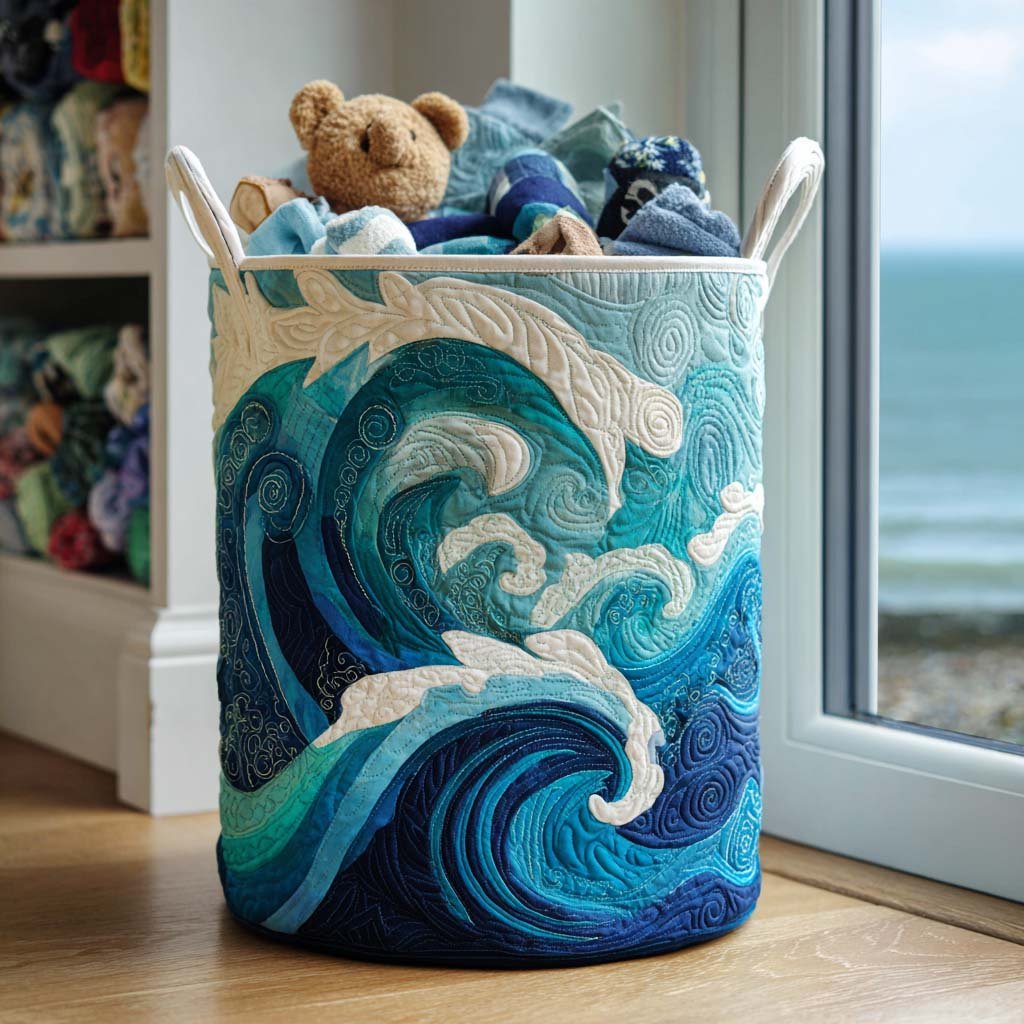 Gentle Sea Foam Quilted Laundry Basket - Birthday Merch Gift