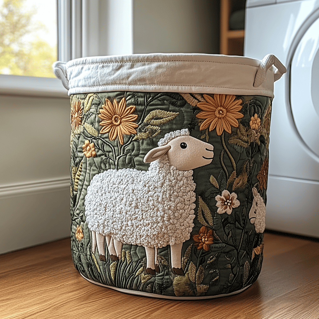Fluffy Sheep Quilted Laundry Basket Merch For Home And Living