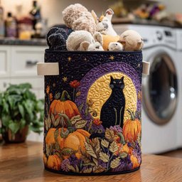 Midnight Purr Quilted Laundry Basket Perfect Gift For Apartment Living