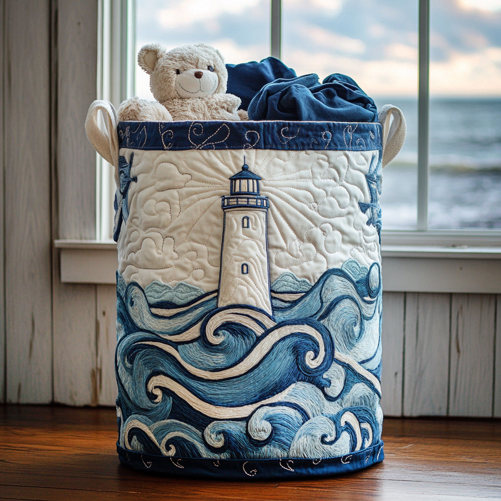 Lighthouse Horizon Line Quilted Laundry Basket Perfect Gift For Your House
