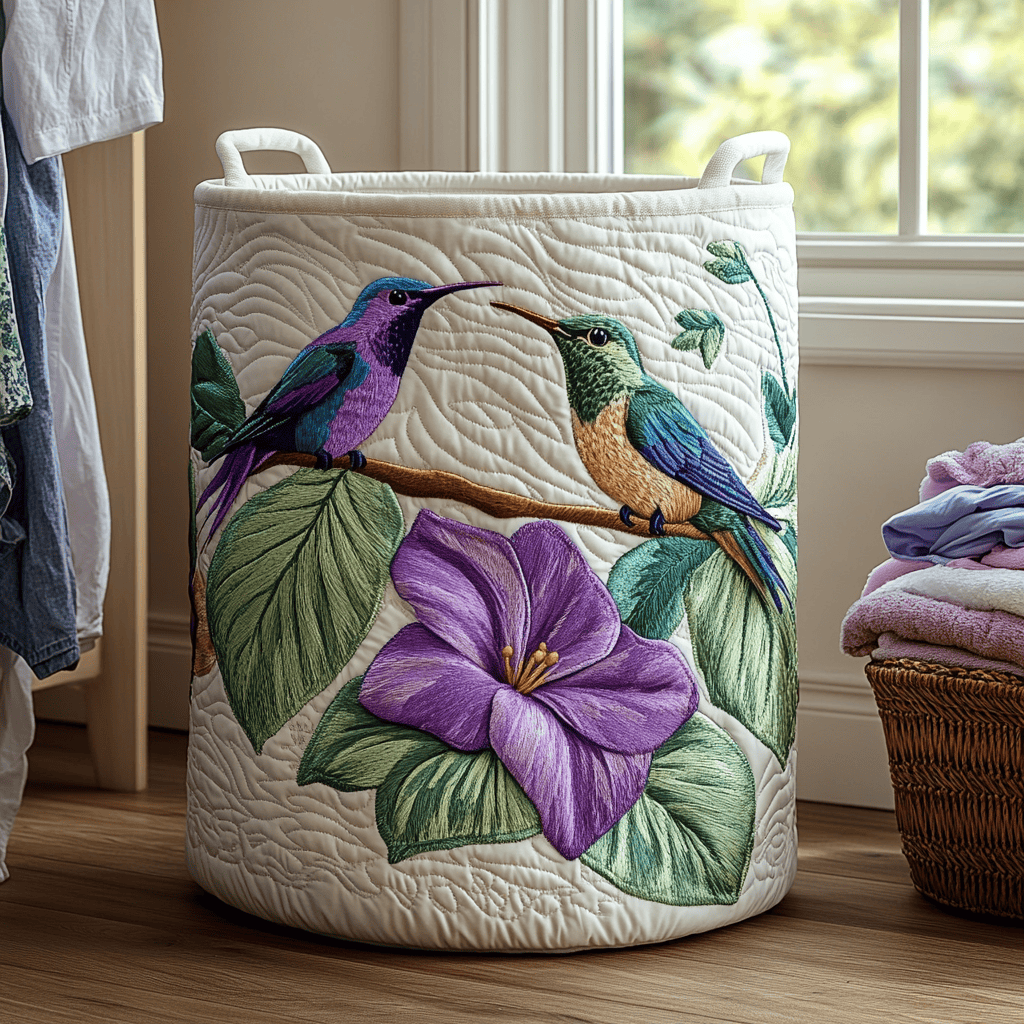 Hummingbird Whisper Quilted Laundry Basket Gift To Brighten Their Day