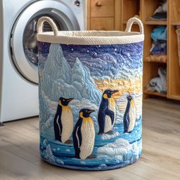 Penguin Frost Path Quilted Laundry Basket Merch For Couples