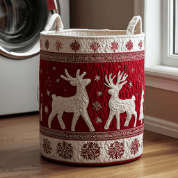 Reindeer Wonder Quilted Laundry Basket Holiday Merch Gift