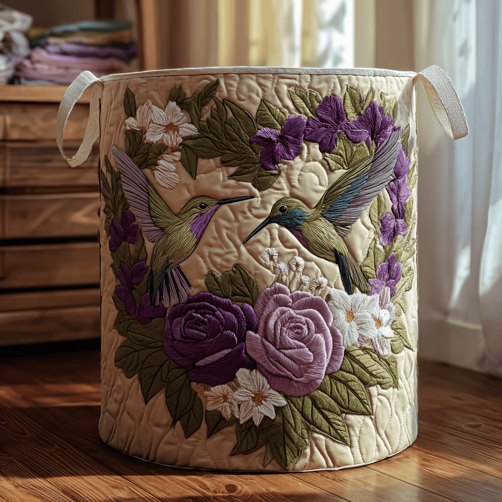 Hummingbird Haven Quilted Laundry Basket Perfect Gift For College Dorm