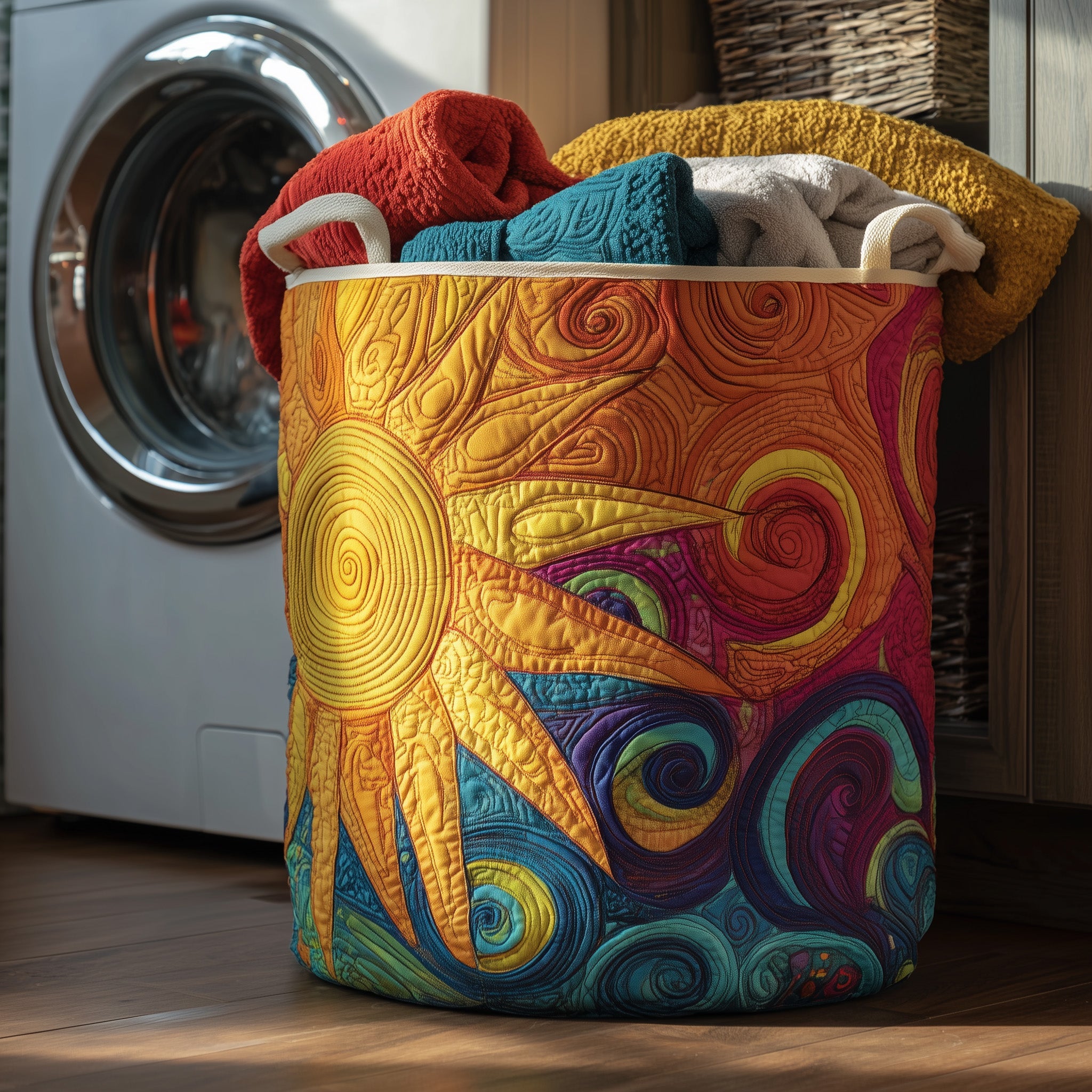 Hippie Sun Quilted Laundry Basket Holiday Merch Gift