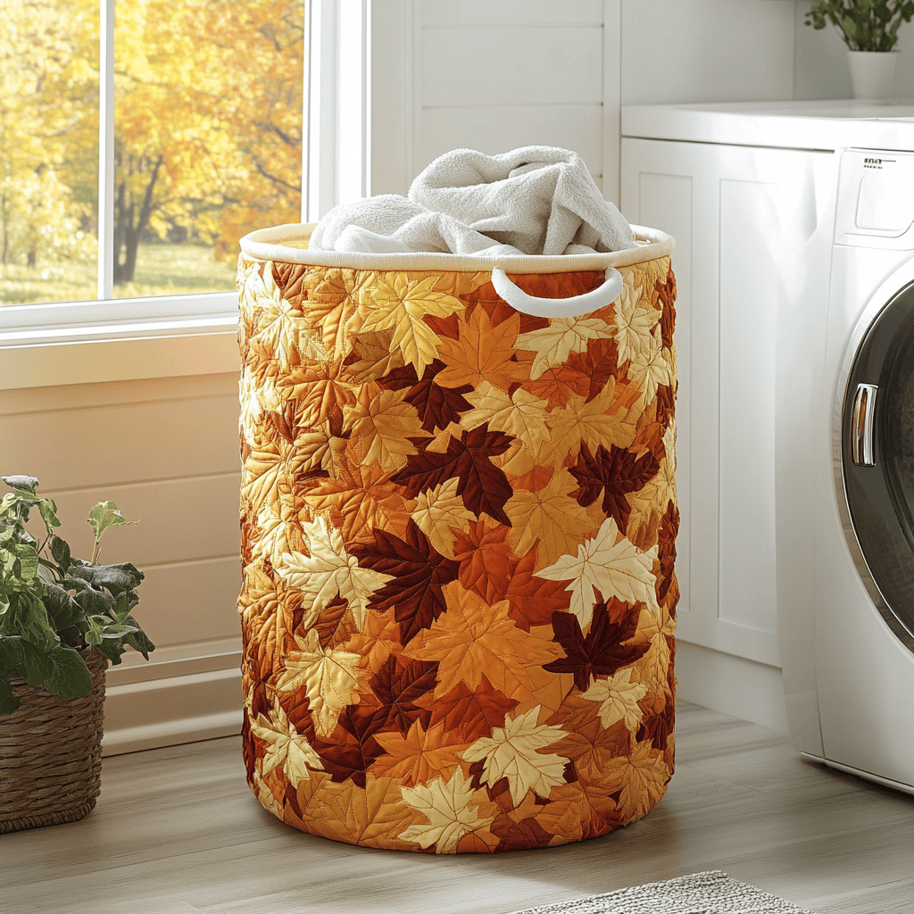 Maple Leaves Quilted Laundry Basket Anniversary Merch Gift
