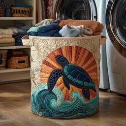 Golden Turtle Sunset Quilted Laundry Basket Holiday Season Merch