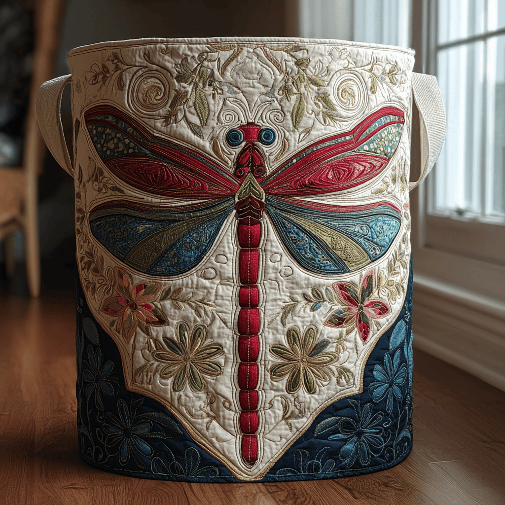 Golden Dragonfly Quilted Laundry Basket Holiday Merch Gift