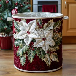 Poinsettia Bloom Quilted Laundry Basket Valentine�s Day Merch Gift
