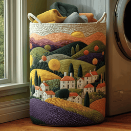 Sunrise In Village Quilted Laundry Basket Back To School Merch