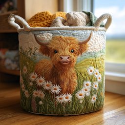 Sunset Highland Quilted Laundry Basket Merch For Dad