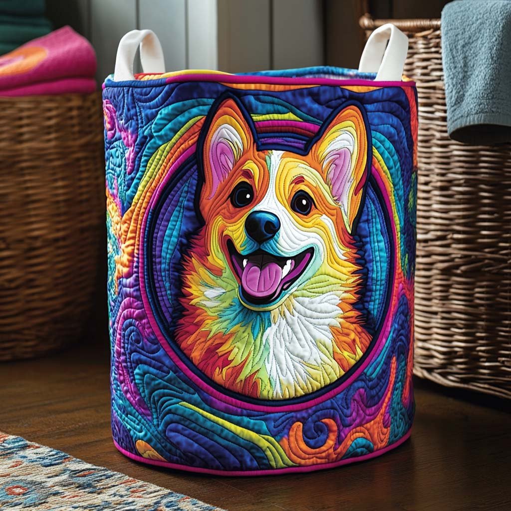 Bright Corgi Quilted Laundry Basket Graduation Merch Gift