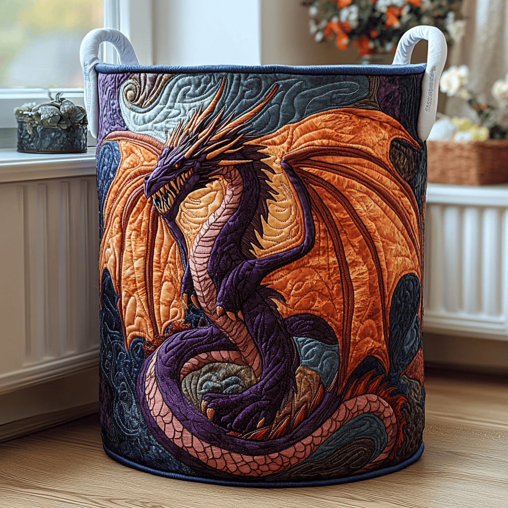 Twilight Dragon Quilted Laundry Basket Holiday Gift For Laundry Lovers