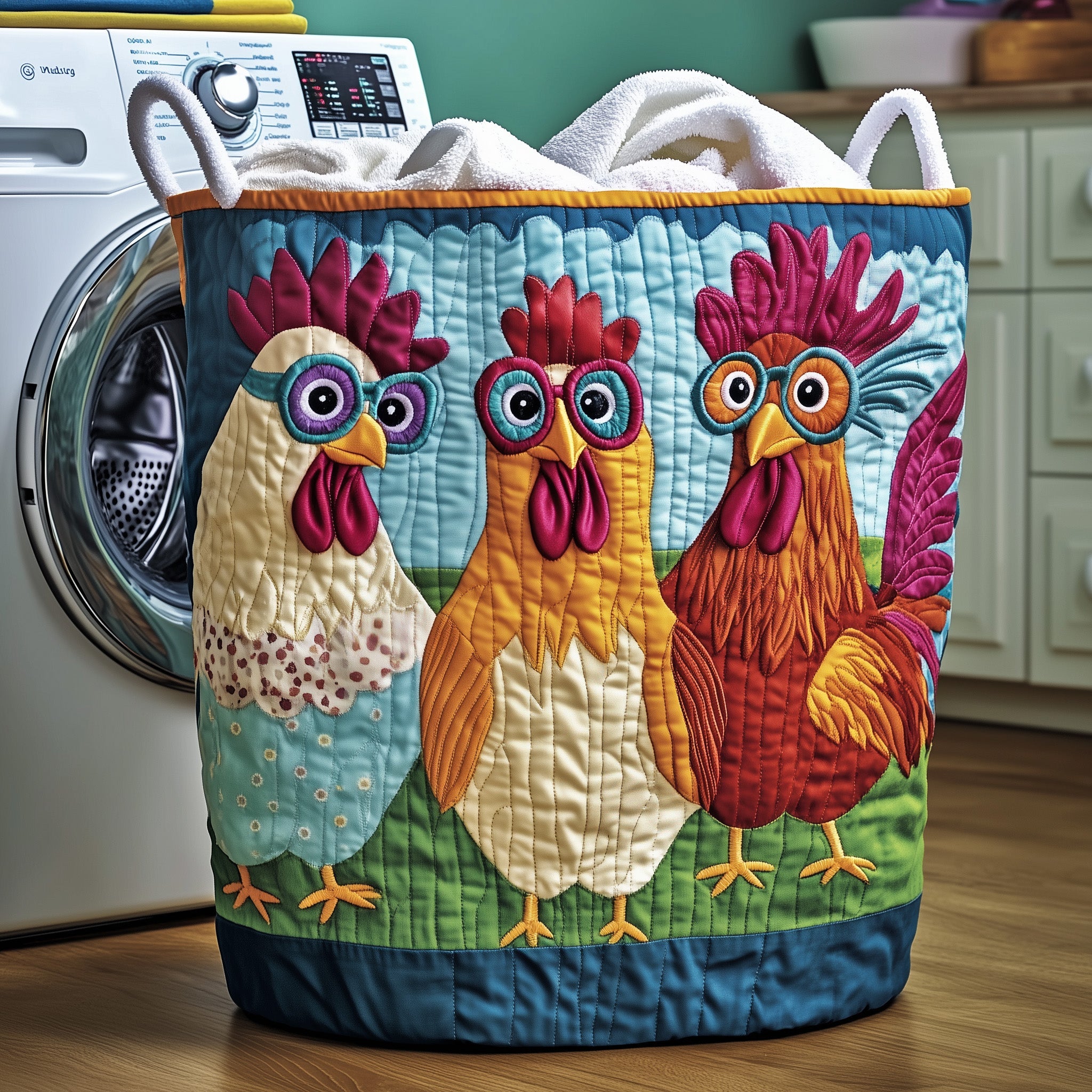 Whimsical Chicken Quilted Laundry Basket New Year Merch Gift