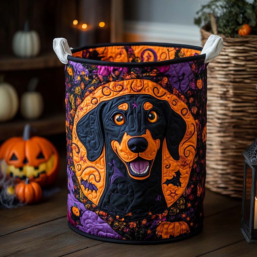 Midnight Doberman Quilted Laundry Basket Merch For Couples