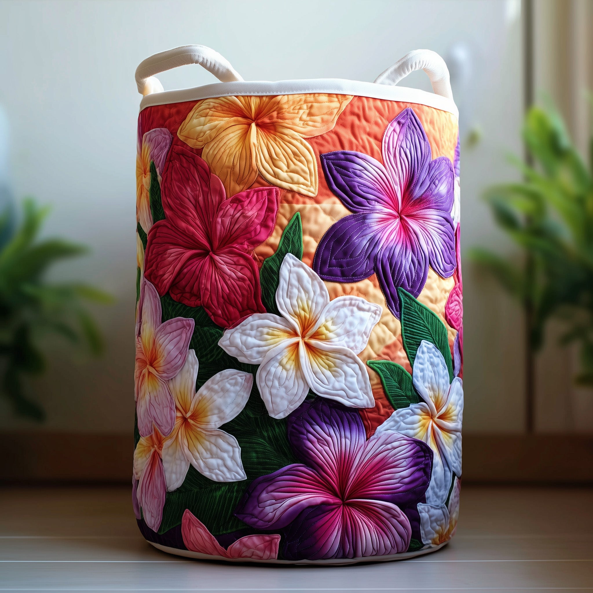Plumeria Serenity Quilted Laundry Basket Holiday Gift For Laundry Lovers