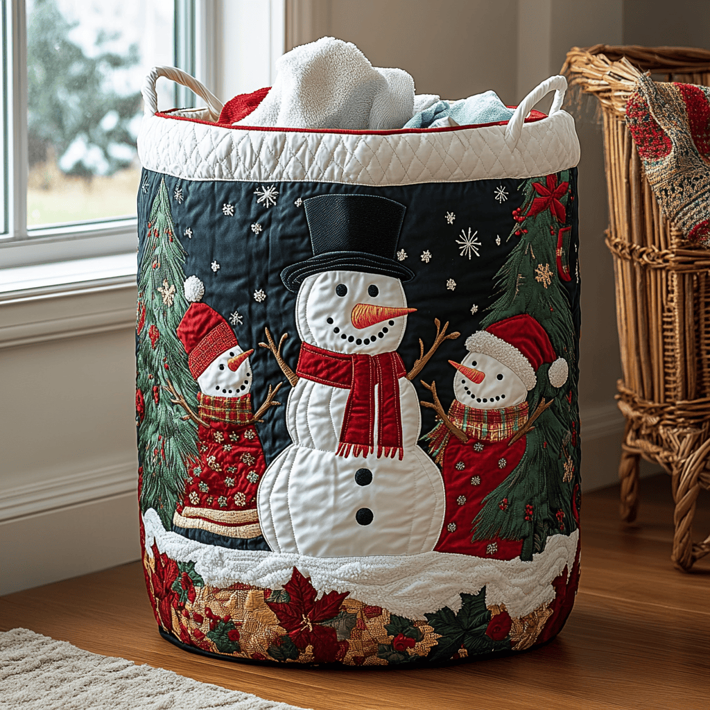 Snowman Magic Quilted Laundry Basket Holiday Merch Gift