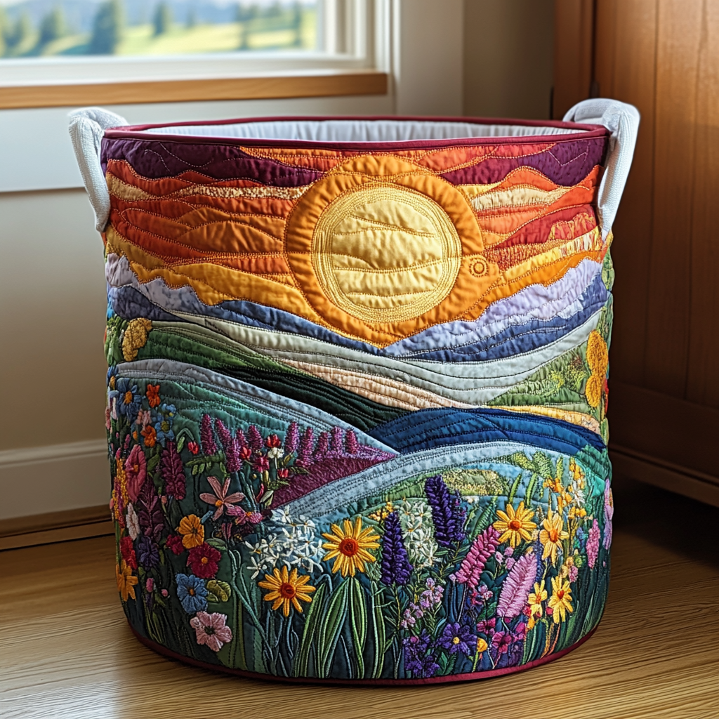 Spring Meadow Quilted Laundry Basket Merch For Friends