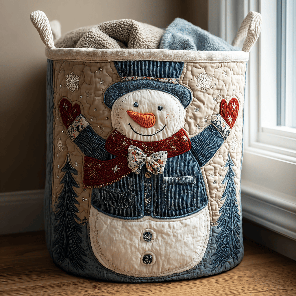 Snowman Magic Quilted Laundry Basket Great Stocking Stuffer