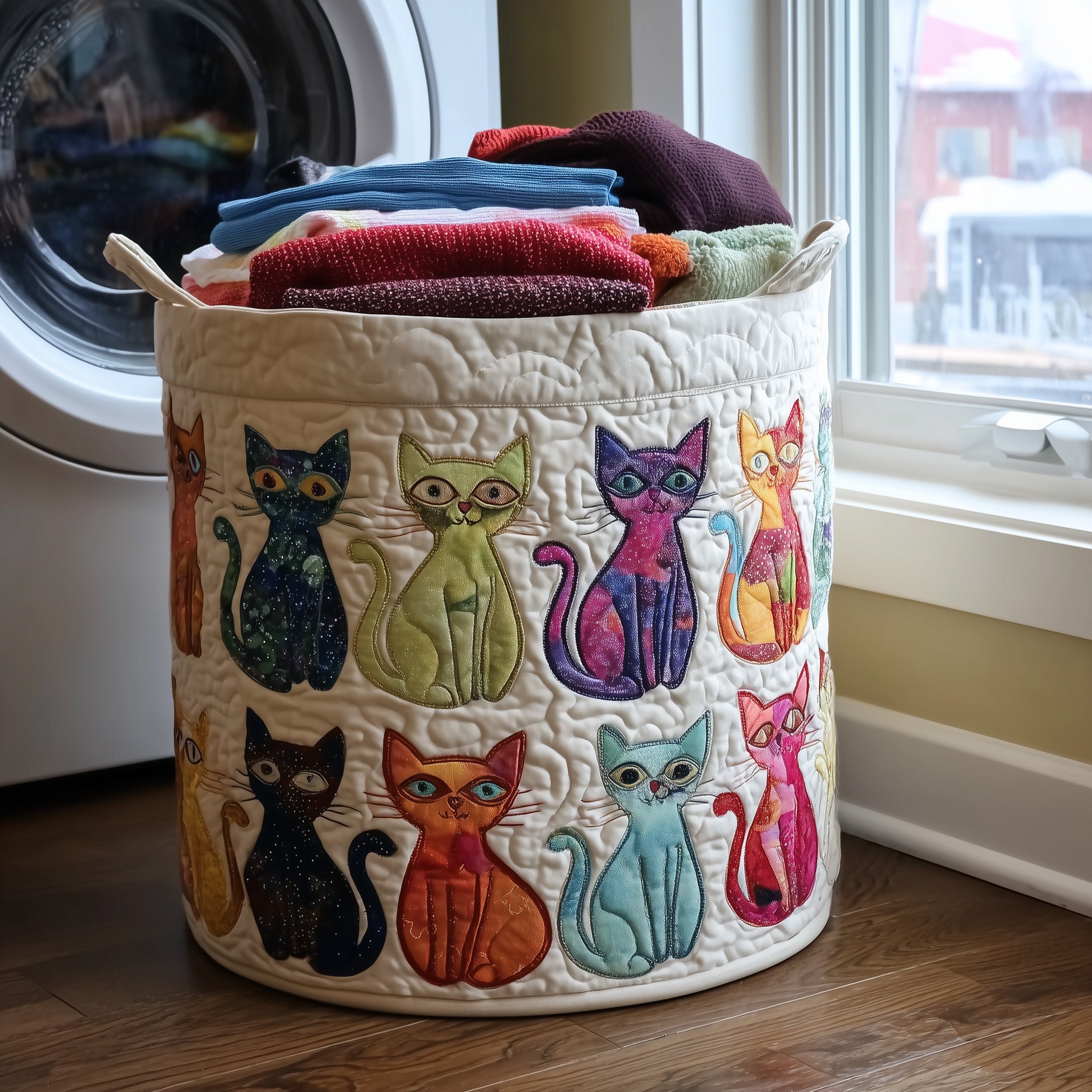Playful Cat Quilted Laundry Basket Valentine�s Day Merch Gift