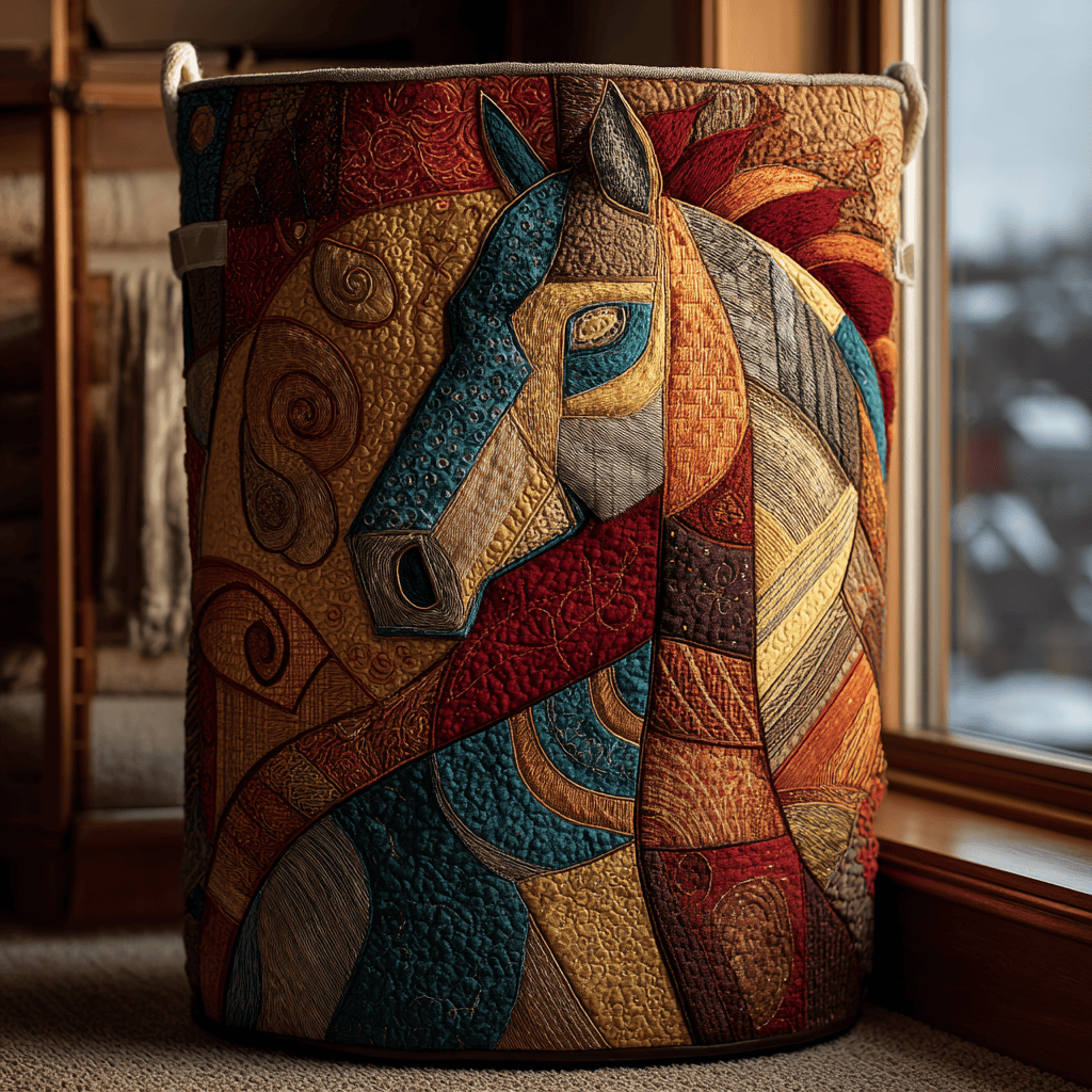 Majestic Horse Quilted Laundry Basket Perfect Gift For Apartment Living