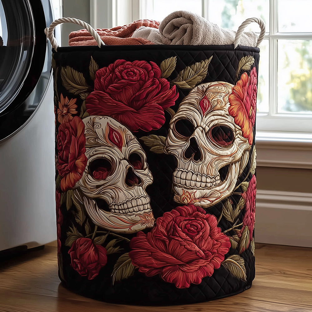 Skull Bloom Quilted Laundry Basket Merch For Couples