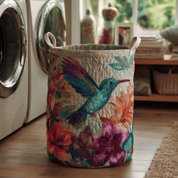 Hummingbird Light Quilted Laundry Basket Perfect Gift For Apartment Living