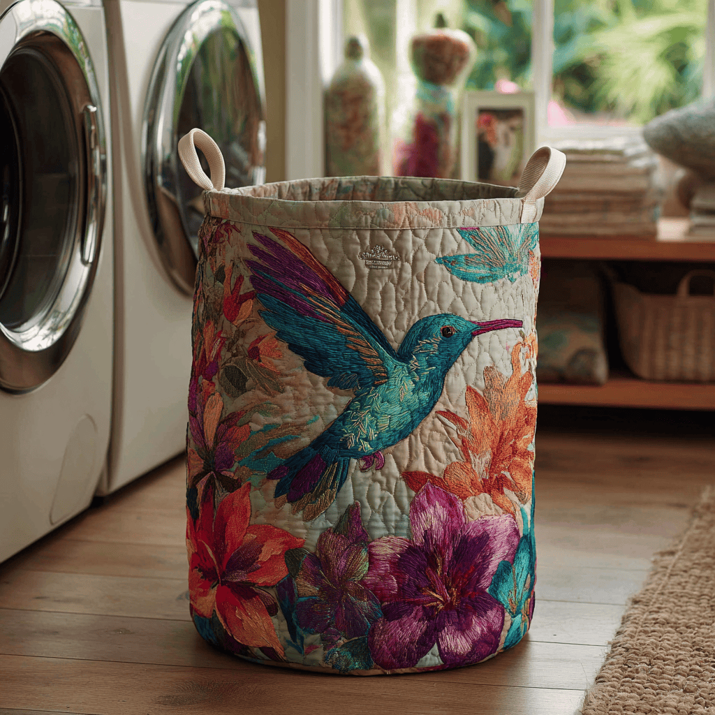 Hummingbird Light Quilted Laundry Basket Perfect Gift For Apartment Living