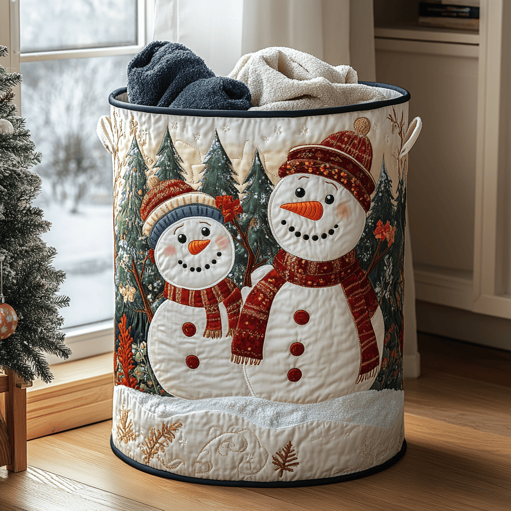 Snowman Delight Quilted Laundry Basket Top Choice For Housewarming