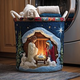 Sacred Night Quilted Laundry Basket Easter Merch Gift