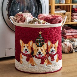 Winter Corgis Quilted Laundry Basket Merch For Dad