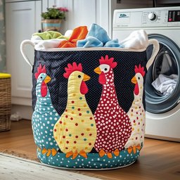 Whimsical Chicken Quilted Laundry Basket Gftotg390 Holiday Favorite Gift