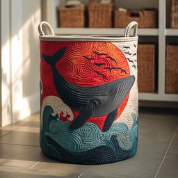 Sunset Whale Quilted Laundry Basket Merch For Home And Bedroom
