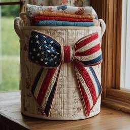 Patriotic Bow Quilted Laundry Basket Ideal Present For Newlyweds