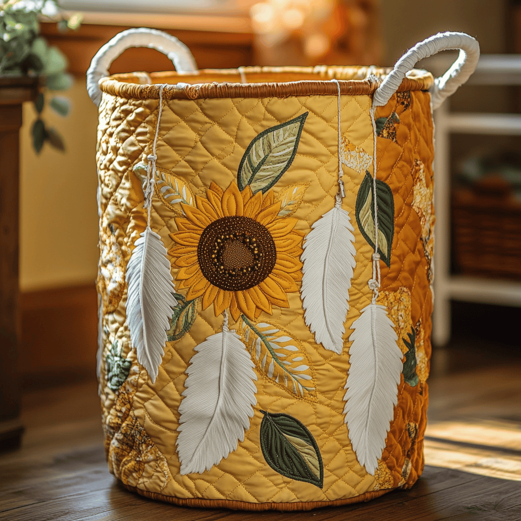 Sun Feather Quilted Laundry Basket Thanksgiving Merch Gift